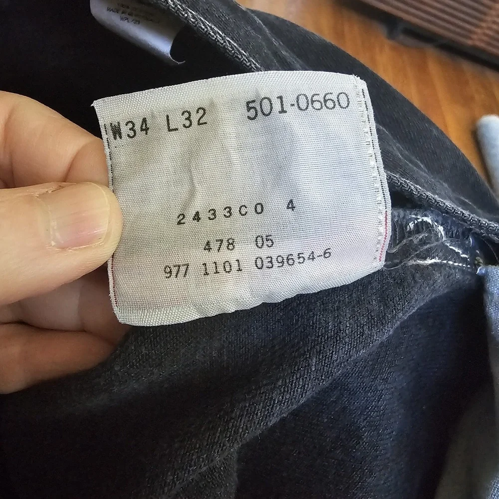VTG Levis 501 Jeans Mens 34×32(32×32) Black Straight Button Fly Whiskers Y2K